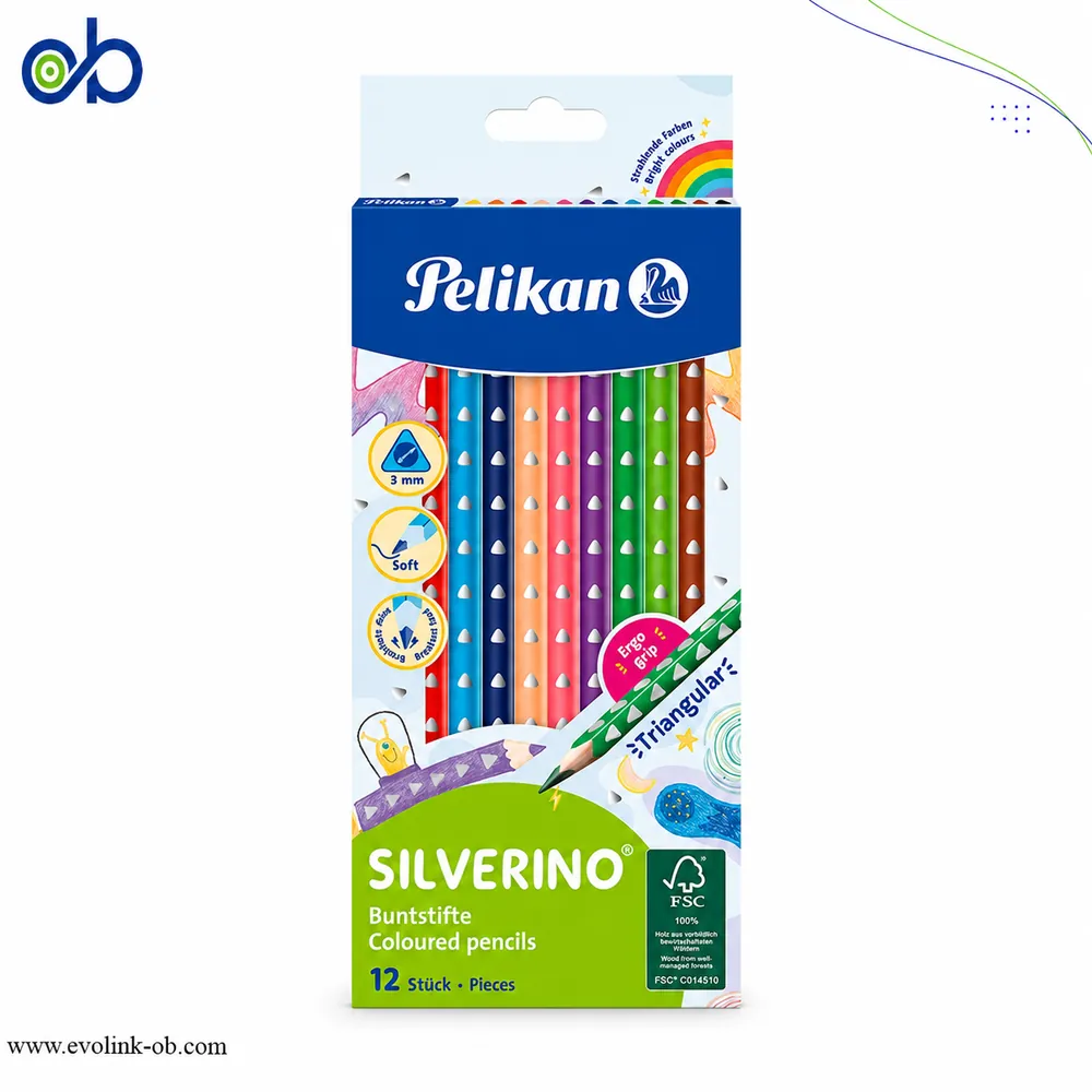 Pelikan Triangular Long Wooden Colored Pencils 12 Colors